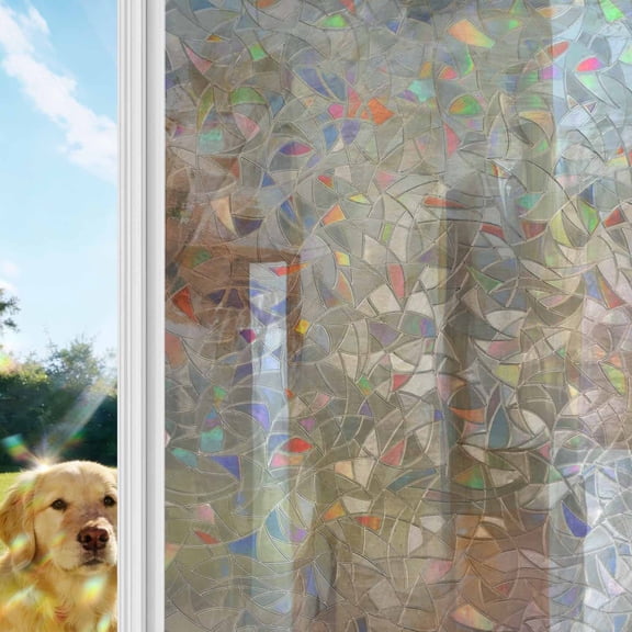 Brown Window Privacy Film Stain Glass,Reusable Decorative Rainbow Window Film,Abstract Paint Texture Retro Smudge Graffiti Art Static Cling Sun Blocking Stickers Decals Covers 23.6" x 59" (2pcs)