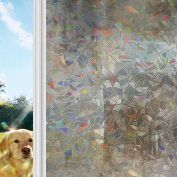 Brown Window Privacy Film Stain Glass,Reusable Decorative Rainbow Window Film,Oil Painting Abstract Art Contemporary Non-Adhesive Static Cling Sun Blocking Stickers Decals Covers 17.7" x 39.3" (2pcs)