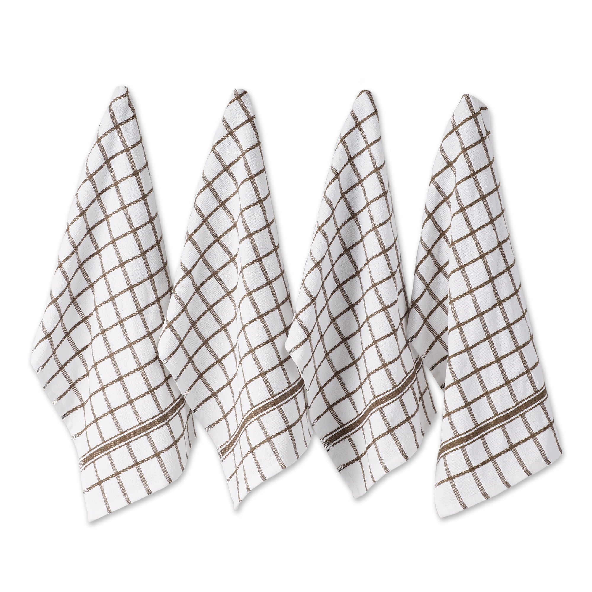 Set of 4 Black and White Windowpane Checkered Terry Dishtowels 15 x 26”