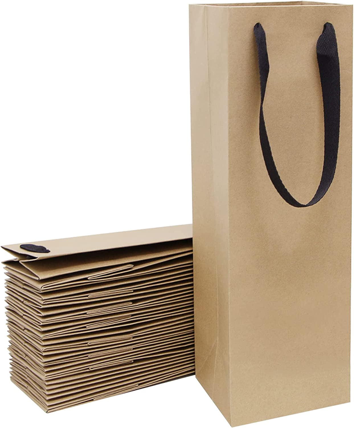 Brown Wine Bottle Gift Bags Bulk,10 Pack Kraft Paper Gift Bags with