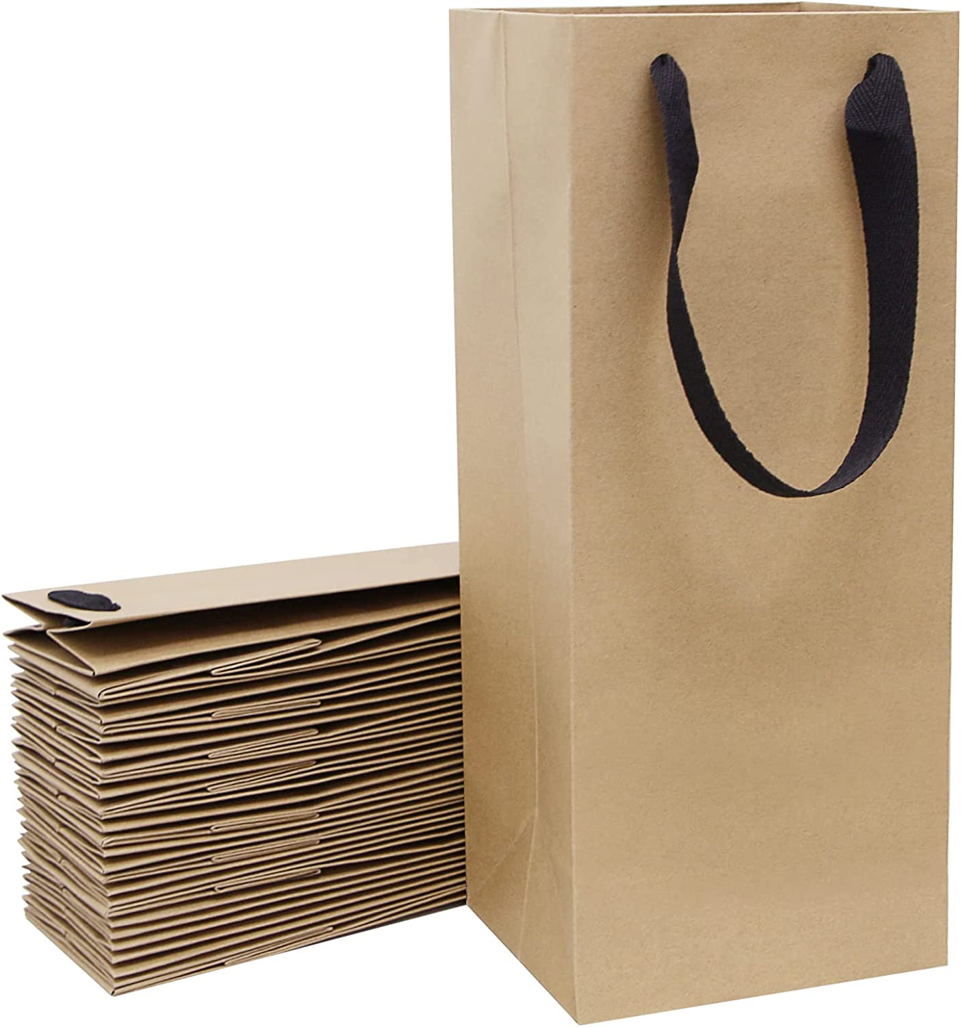 Brown Wine Bottle Gift Bags Bulk,10 Pack Kraft Paper Gift Bags with