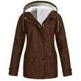thumbnail image 1 of Brown Winter Coats for Women, Polyester Womens Winter Coats, Women Solid Plush Rain Outdoor Plus Size Hooded Raincoat Windproof Jacket Coat 5XL, 1 of 6