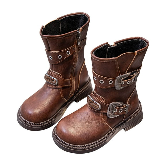 Brown Winter Footwear For Little Kids With Durable Rubber Outsole And Plush Lining, Providing Comfort And Style For Daily Use