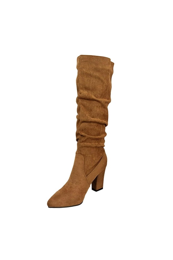 Brown Winter Knee-High Boots For Women With Block Heel And Slouchy Design For Comfortable And Fashionable Use