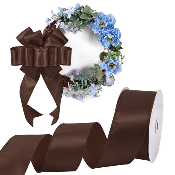 THEGLY 2-1/2 Inch x 25 Yards Brown Wired Satin Ribbon - Christmas Decor, Gift Wrapping, Weddings & Crafts