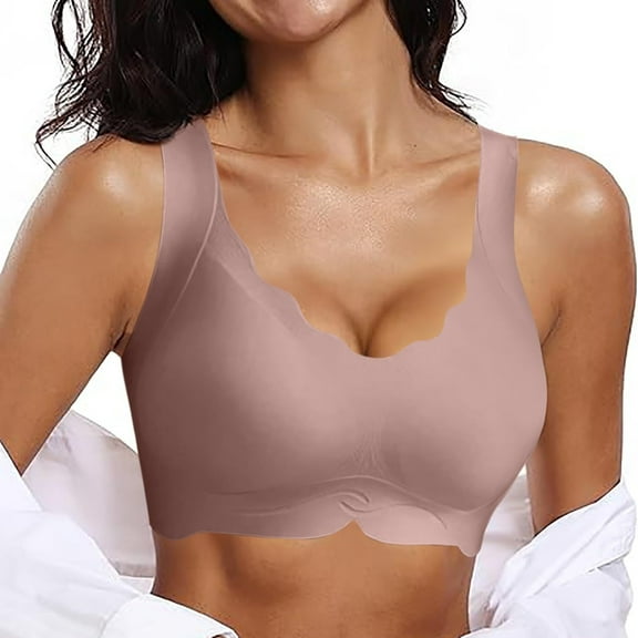 Brown Wireless Bras for Women's Seamless Bras No Underwire Scalloped Up Bras Soft Wireless Comfort Bralettes Full Coverage Everyday Bra
