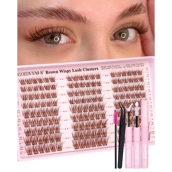 Brown Wispy Lash Clusters Kit Natural Cluster Eyelash Extensions Kit False Eyelashes Clusters Fluffy DIY Individual Lash Extensions Kit C Curl