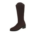 thumbnail image 1 of Brown Women All Match Large Size Mid Calf Sock Boots With Chunky Heel And Knitted Material For Fall Winter All Day, 1 of 9