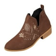 thumbnail image 1 of Brown Women Boots With Embroidery Round Toe Thick Heel Side Zipper For Winter Outfits, 1 of 7