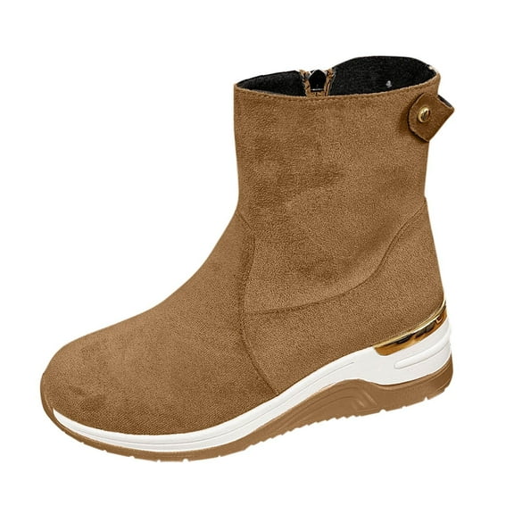 Brown Women Casual Boots With Suede Wedge Heel Detail And Side Zipper For Everyday Comfort And Slight Lift Perfect For Autumn Winter