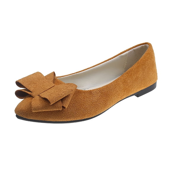 Brown Women Casual Spring Autumn Flats Pointed Toe Shoes Bowknot Decoration Shallow Work Shoes Lightweight Comfortable 1Pc Size 42