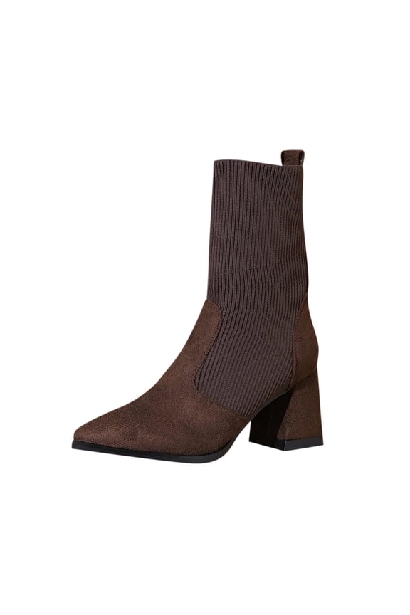 Brown Women Casual Versatile Cool Stylish Chunky Heel Pointed Toe Suede Comfortable Height Increasing Waterproof Short Boots