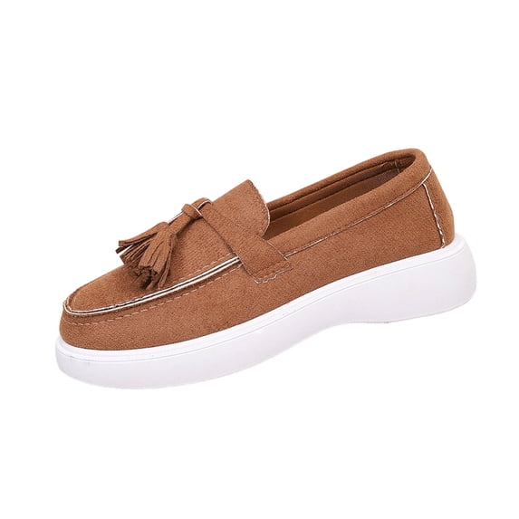Brown Women'S Casual Loafers Flat Shoes Non-Slip Comfortable Walking Shoes Solid Color Tassel Round Toe One-Foot Outdoor Indoor 0.92Lbs Size 40