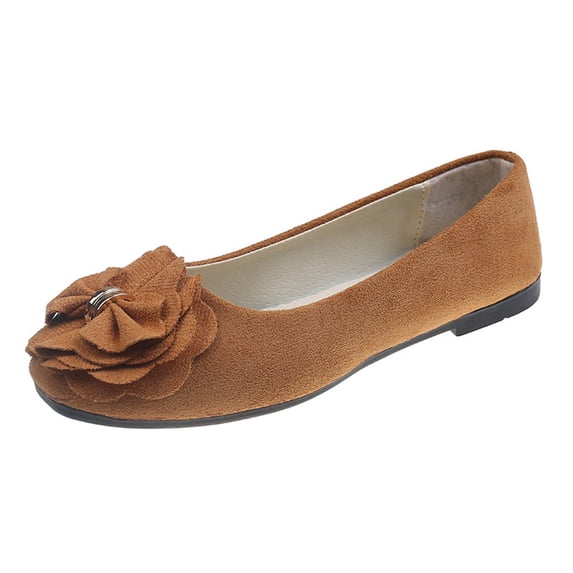 Brown Women Comfortable Flat Shoes With Bow Accent And Floral Pattern For Work And Leisure