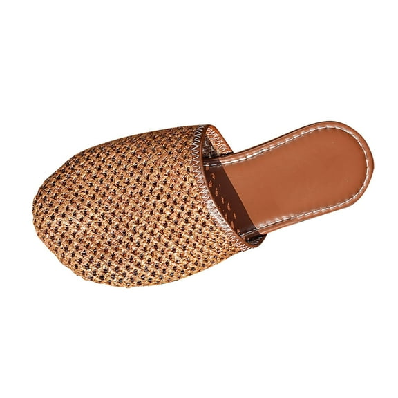 Brown Women Easy Summer Baotou Flat Slippers With Breathable Open Work Pattern For All Day Comfort And Convenient Slip On Style Perfect For Errands