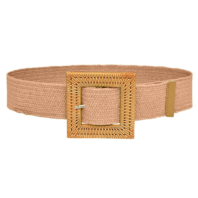 Brown Women Elastic Woven Casual Summer Belt Stretch Skinny 