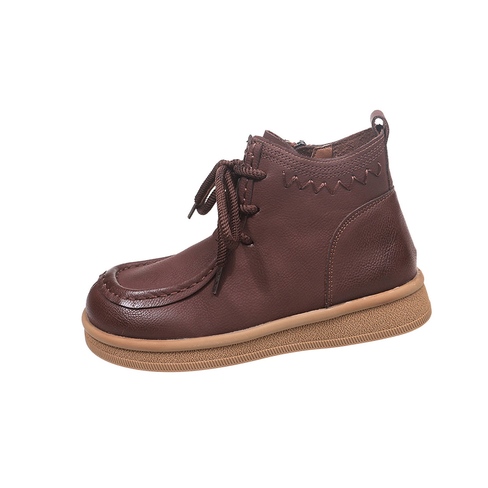 Brown Women Everyday Cold Season Ankle Boots With Circular Toe Side ... - Fast Fastening Solution For Everyday Lace-Ups