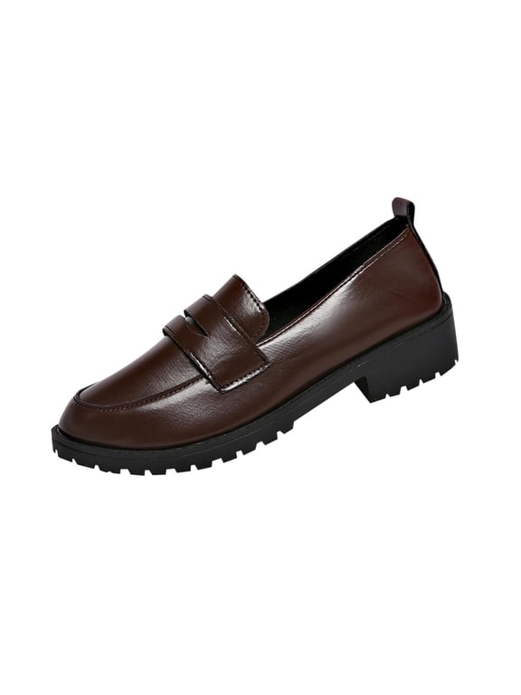 Brown Women Fashion Loafers With Thick Sole For Fall And Winter Wear Comfortable And Trendy With 1.6 Inch Heel Pu Material