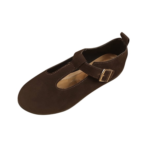 Brown Women Fashion Sandals For Spring Summer Solid Color Round Toe Closed Toe One Foot One Line Buckle Flat Wear