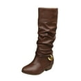 thumbnail image 1 of Brown Women Fashionable Long Boots Solid Color Round Toe Sleeves Low Heel For Leisure Time And Comfort, 1 of 9