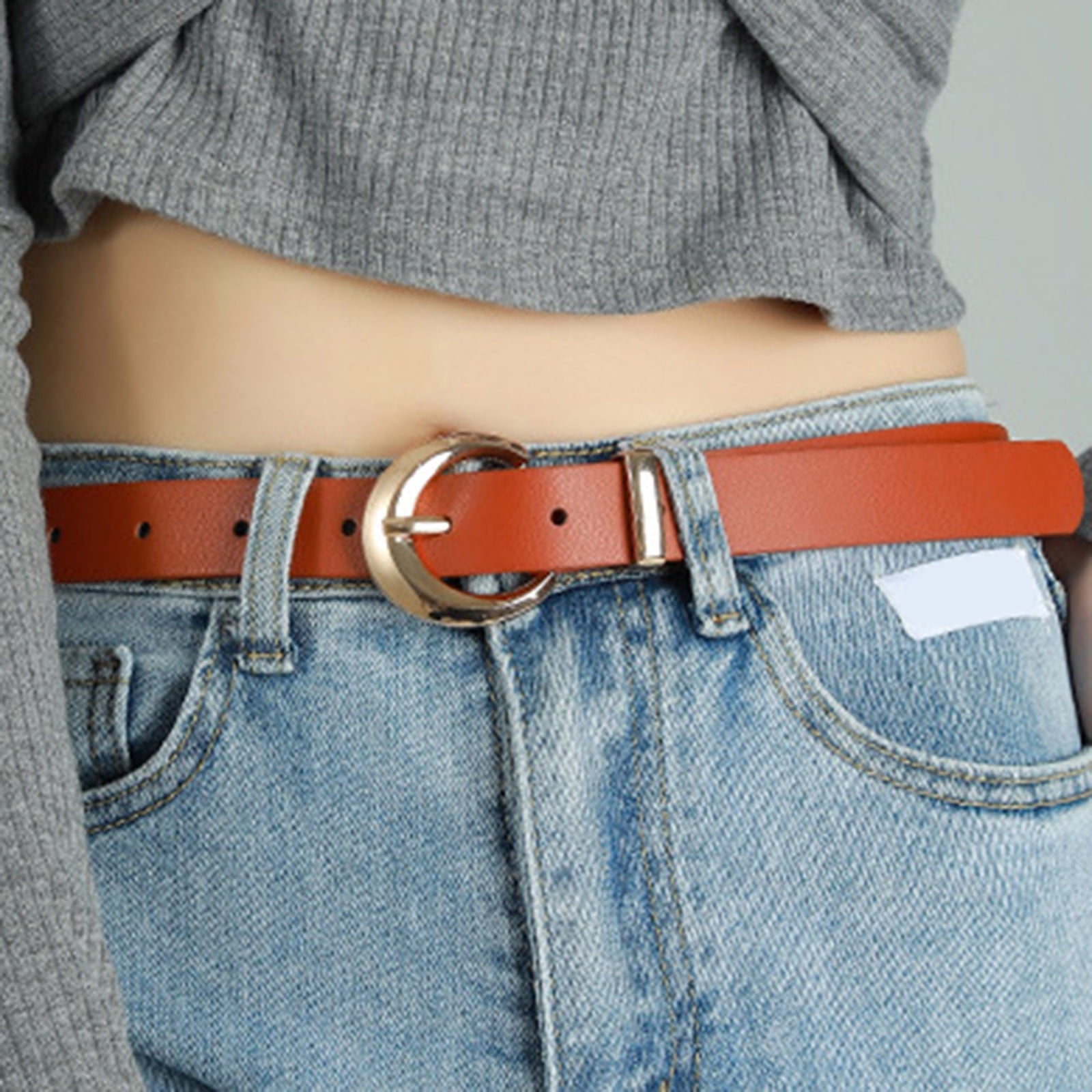 Brown Women Leather Waist Belt For Ladies Jeans Pants 