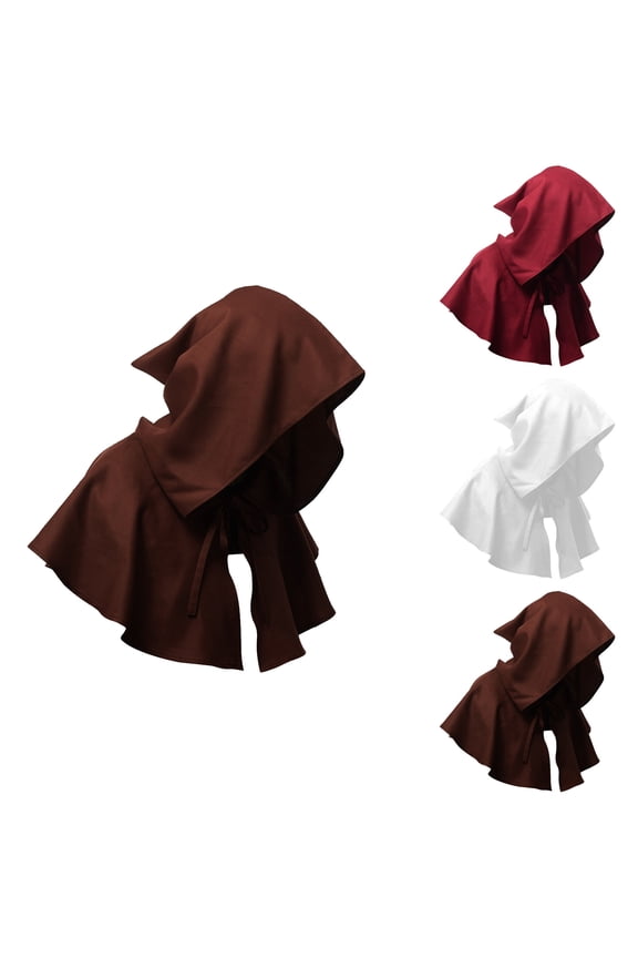 Brown Women Men Fashion Shawl Scarf Cape Polyester Renaissance Gothic Short Cape Medieval Cloak with Buckles Cosplay One Size