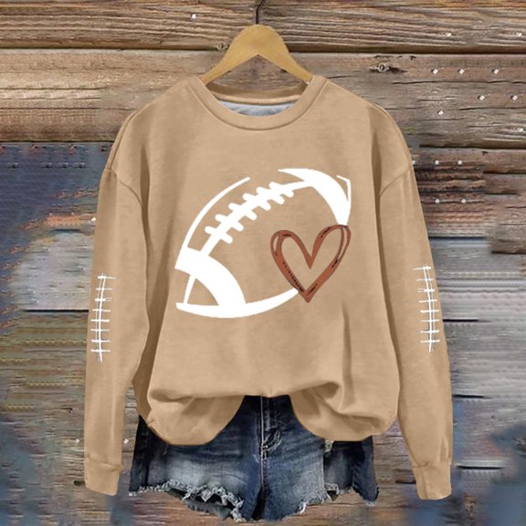 Brown Women Oversized Sweatshirts Funny Football Shirts for Women Football Mom Sweatshirt Women's Crewneck Sweatshirt Fall Trendy Outfits