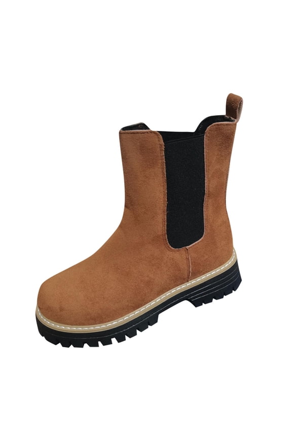 Brown Women'S Ankle Boots British Style Round Toe Suede Chelsea Slim Short Boots Chunky Heel Low Heel Casual Non-Slip Fall Winter Daily Wear Size 40