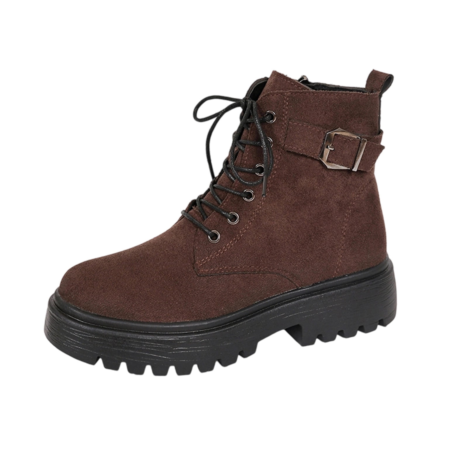 Brown Women'S Ankle Boots Chunky Heel British Style Lace-Up Fall Winter ...