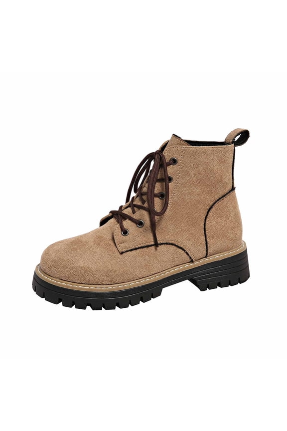 Brown Women'S Casual Mid Calf Boots Round Toe Chunky Heel Thick Sole Lace Up Fashion Combat Boots Vintage Retro Style Comfortable Walking Shoes 1.64 Lb