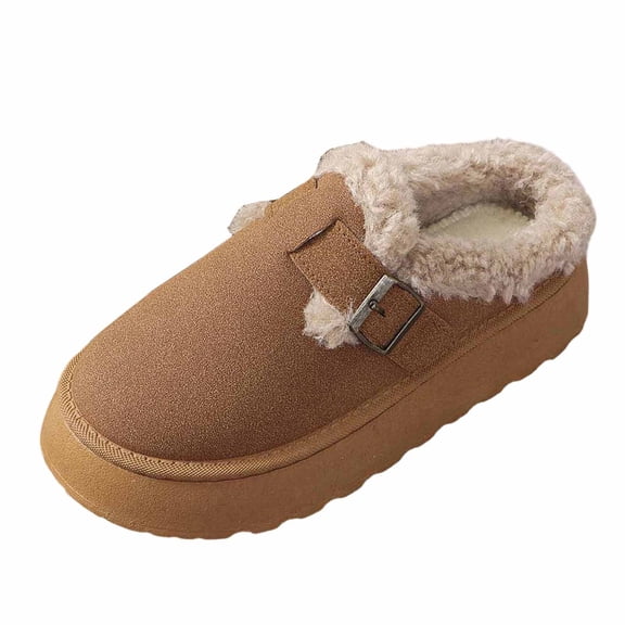 Brown Women'S Casual Slippers With Plush Interior And Thick Design For Winter Relaxation