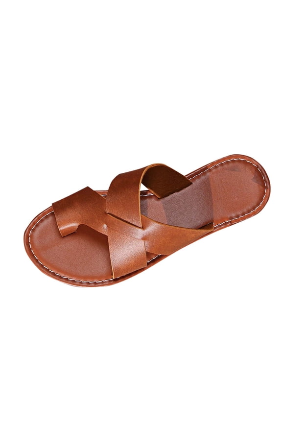 Brown Women'S Casual Spring Summer Style Toe Flat Sandals, Beach Fun, Easy Fit