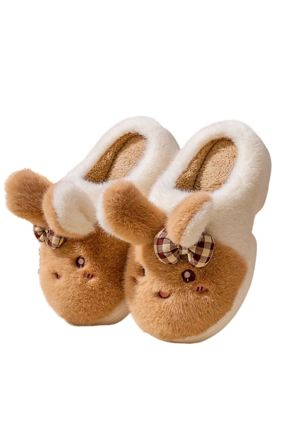 Brown Women'S Cozy Slippers Winter Soft Sole Indoor Home House Shoes Thick Bottom Non-Slip Warm Cartoon Kitty Cute Mop Casual