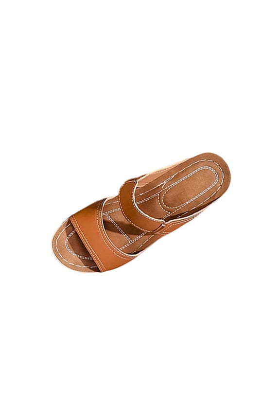 Brown Women'S Everyday Peep Toe Wedge Slides Lightweight Flexible Outsole For Daily