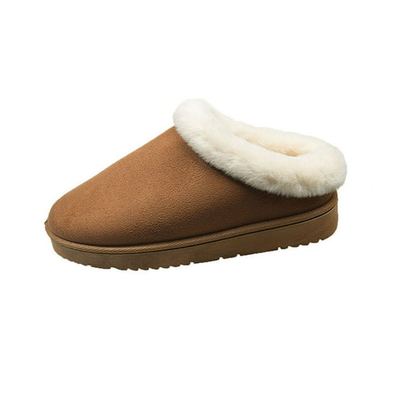 Brown Women'S Everyday Slippers Round Toe Thick Bottom Flat Construction Warm For Daily Activities Lightweight For Leisure Time Soft Lining