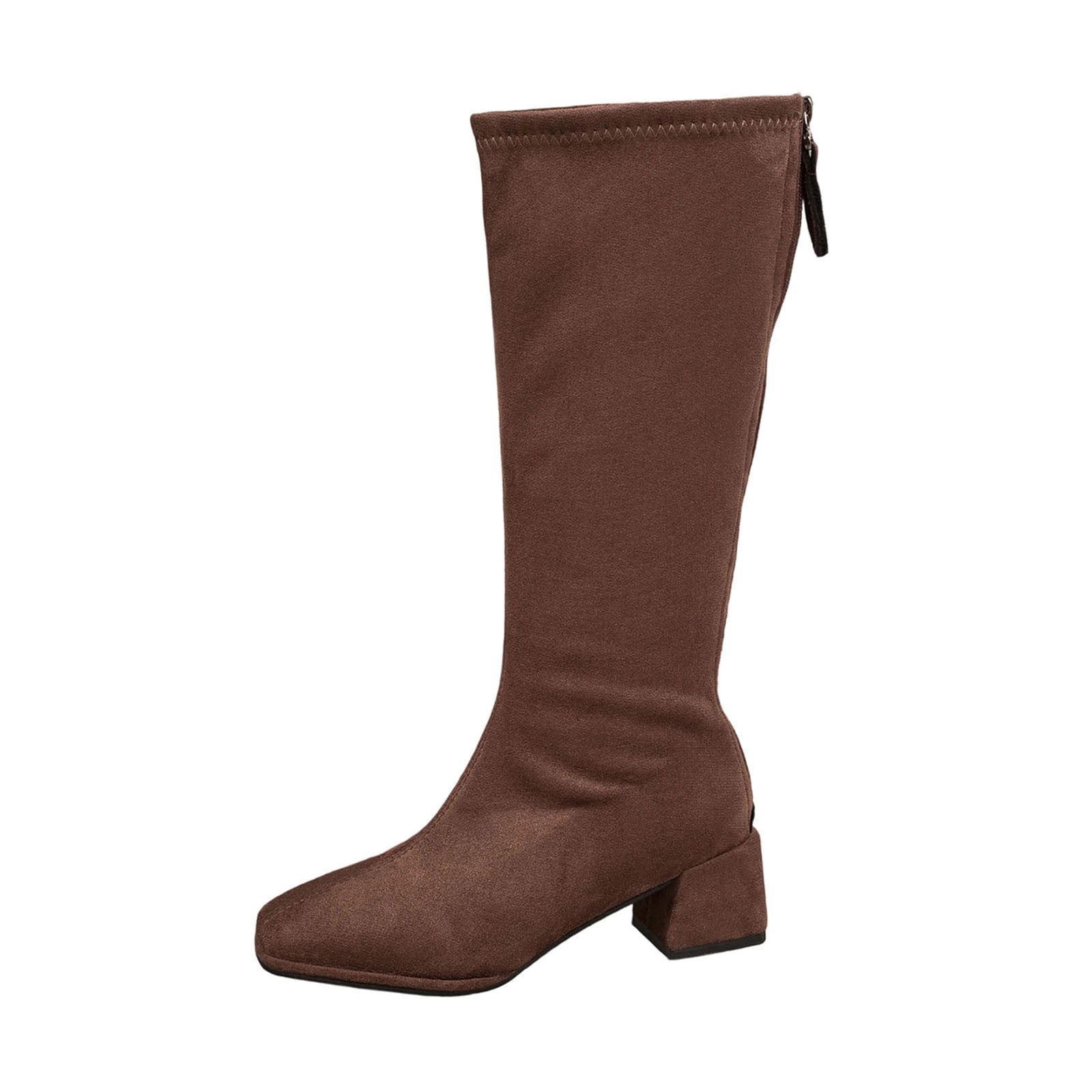 Brown Women'S Fashion Low Heel Knee-High Boots Casual Rear Zipper Solid ...