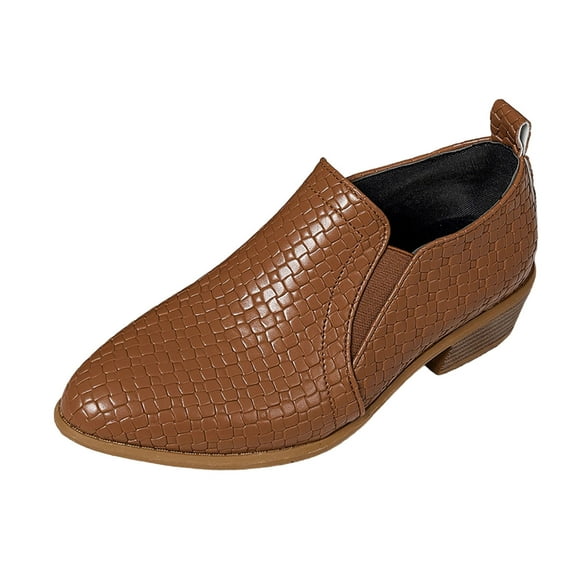 Brown Women'S Flats Pointed Toe Slip On Comfortable Casual Oversized Thick Heel Pu Leather Shoes One Foot Design Eu36 Uk3.5 Us5.5 Foot Length 9.06 Inches