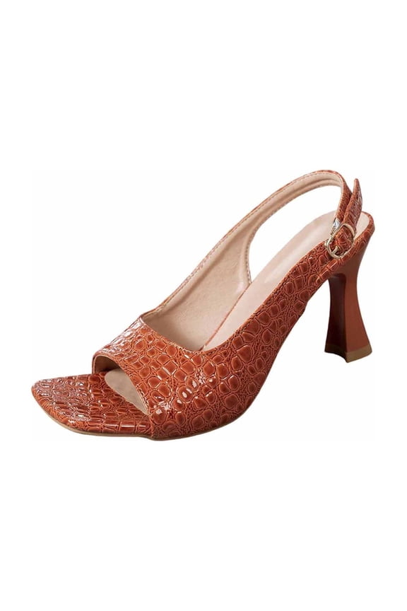 Brown Women'S Heeled Sandals Open Toe Square Toe Ankle Strap Thin Heel Casual Comfortable Plus Size Dress Shoes With Box Size Eu 37 Weight 1.08 Lbs