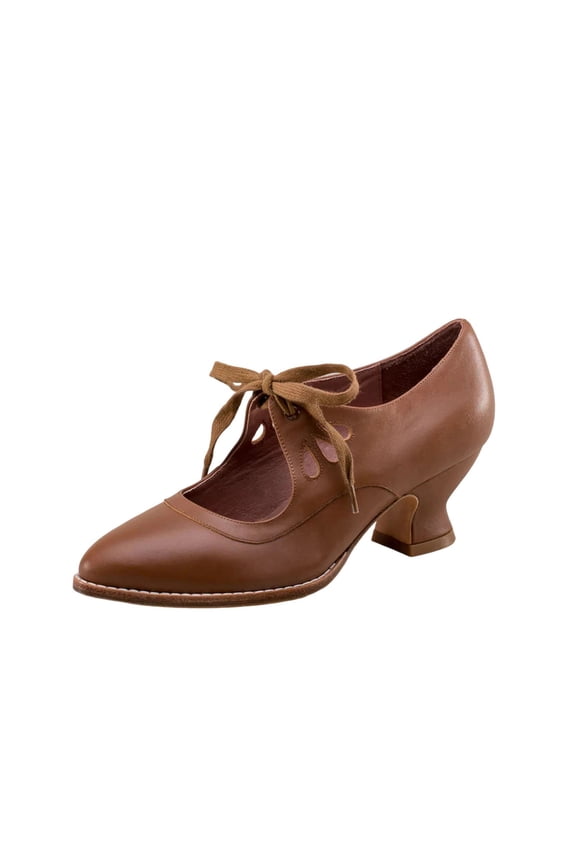Brown Women'S Heels With A Block Heel And Lace-Up Ankle Strap, Hollow Out Design, Pu Upper For A Modern Look