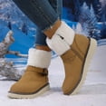 thumbnail image 1 of Brown Women'S Height Enhancing Boots With Belt Buckle Side Zipper And Cool Design For Winter Outdoor Use Comfortable Snow Boots Versatile Style, 1 of 9