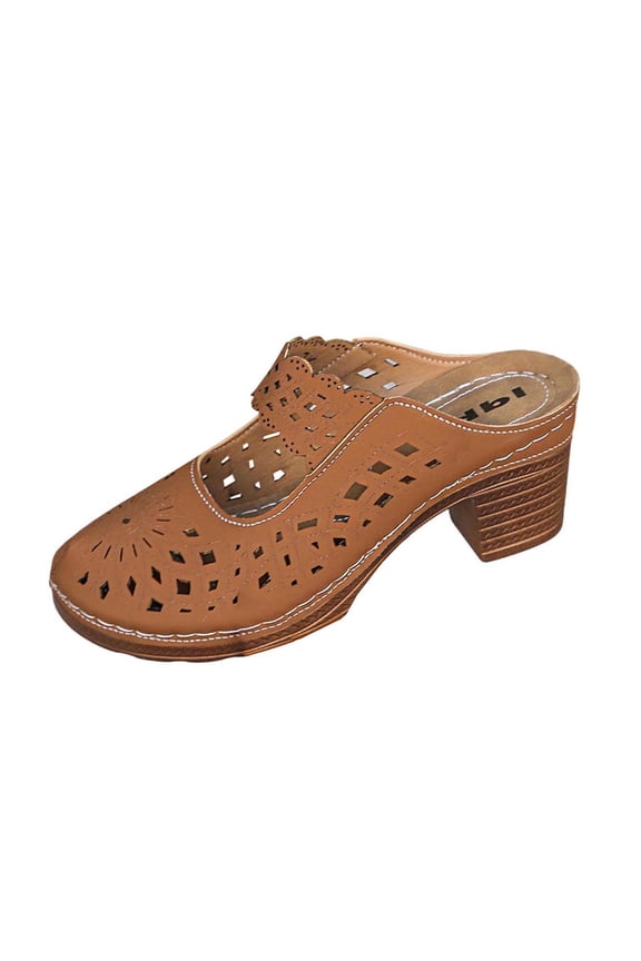 Brown Women'S High Heel Mules Casual Closed Toe Slip On Block Heel Shoes Platform Thick Sole Spring Summer Outdoor Wear Size 43 Weight 0.97 Lb