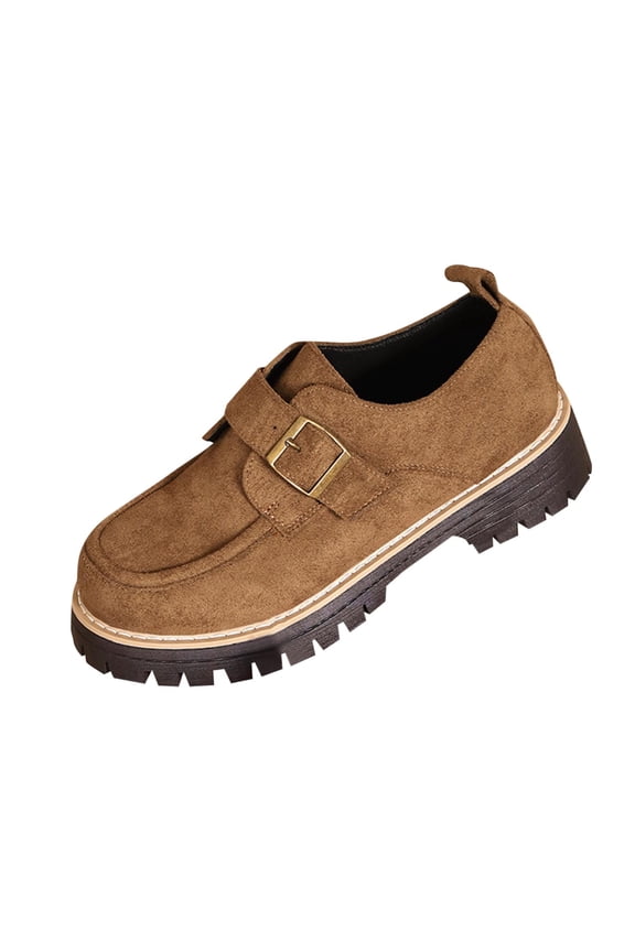 Brown Women'S Loafers Platform Shoes Casual Comfortable Slip On Fashion Sneakers Chunky Heel Non-Slip Fall Winter Dress Booties Size 37