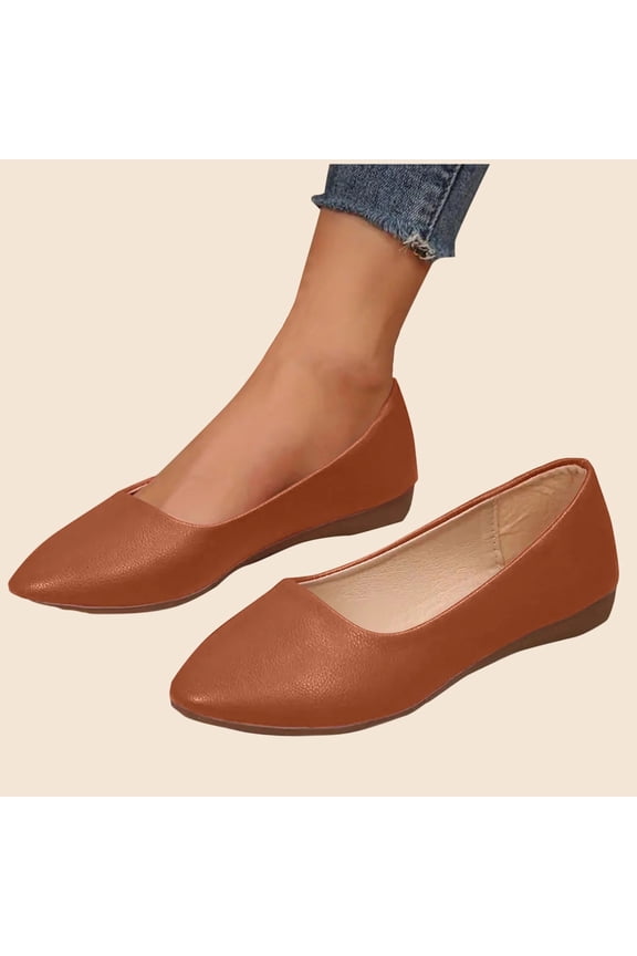 Brown Women'S Loafers Solid Color Flat Shoes Comfortable Low Heel Pointed Toe Low Cut Design Breathable Casual Versatile Slip On Shoes Size 37