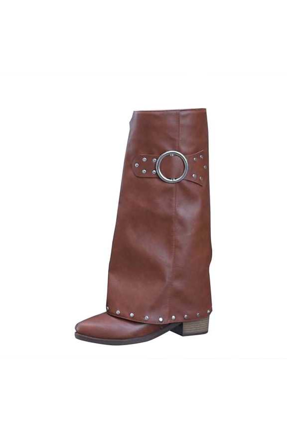 Brown Women'S Mid Calf Boots Fashion Pointed Toe Block Heel Side Zipper Slim Fit Casual Dress Boots Fall Size 36