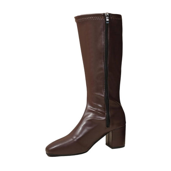 Brown Women'S Mid Calf Boots Round Toe Thick Heel Comfortable Casual Fall Winter Boots Versatile Size 40 1.46 Lb