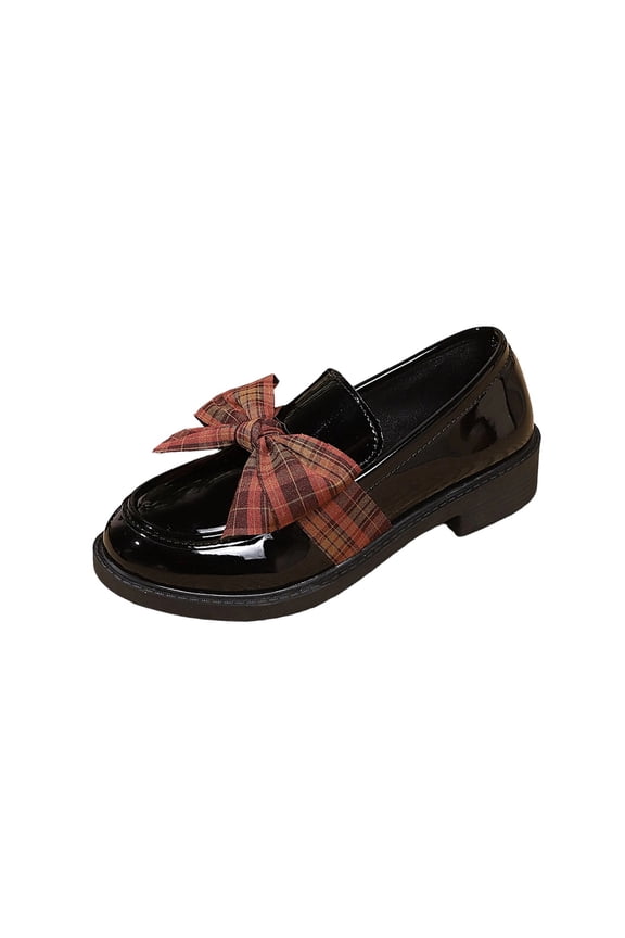 Brown Women'S Plaid Bowknot Mid Heel Loafers Slip On Casual Soft Sole Breathable Lightweight Non Slip Comfortable Indoor Outdoor