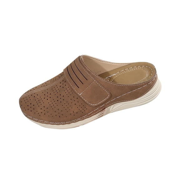 Brown Women'S Relaxed Wedge Slippers With A Hollowed-Out Design, Perfect For Walking