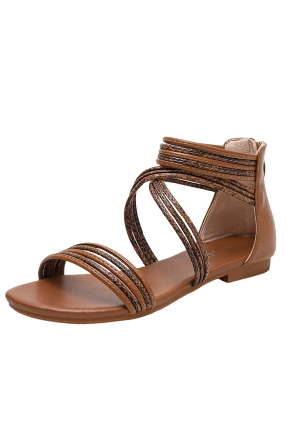 Brown Women'S Roman Sandals With Flat Bottom And Breathable Construction For Beach Activities And Leisure Wear In Simple Style