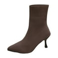 thumbnail image 1 of Brown Women'S Solid Color Design Flying Woven Socks Boots Stretch Knitted Square Toe High Heel Short Boots Fashion Casual Fall Winter Comfortable Walking Mesh Upper, 1 of 9