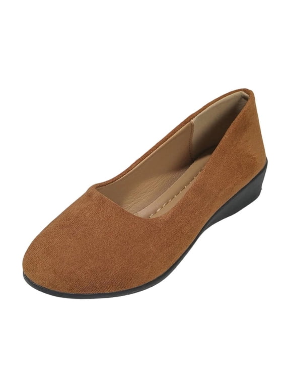 Brown Women'S Solid Color Versatile Bow Low-Cut Wedge Shoes Spring Summer Casual Fashion Comfort Footwear